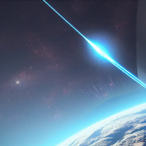 Prompt: realistic orbital laser strike viewed from the surface, 4K render