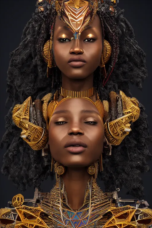 Prompt: a photo of a single alluring african tribal goddess adorned surrounded by sacred geometry made from mecha parts architecture and incense smoke, full body, gorgeous, perfect face, powerful, cinematic, beautifully lit, by artgerm, by karol bak, by viktoria gavrilenko, 3 d, trending on artstation, octane render, 8 k