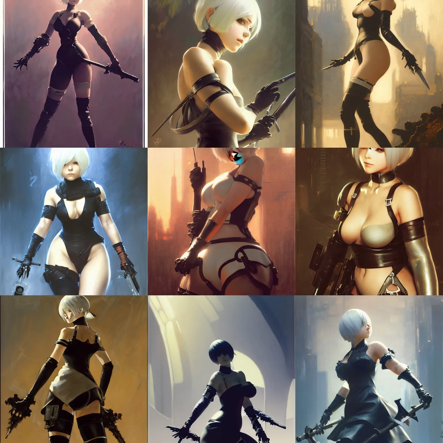 Prompt: 2 b from nier automata, poster, highly detailed painting by gaston bussiere, craig mullins, j. c. leyendecker 8 k