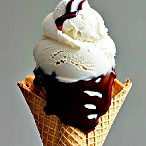 Image similar to an ice cream cone with chocolate syrup that looks like north america