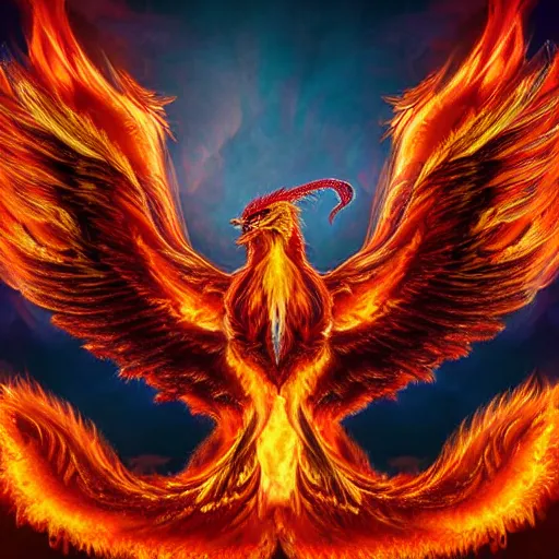 Prompt: hyperdetailed image of a phoenix with its full body flaming and wings spread 8 k extremely detailed hd hyperrealism fiery extremely accurate real photograph