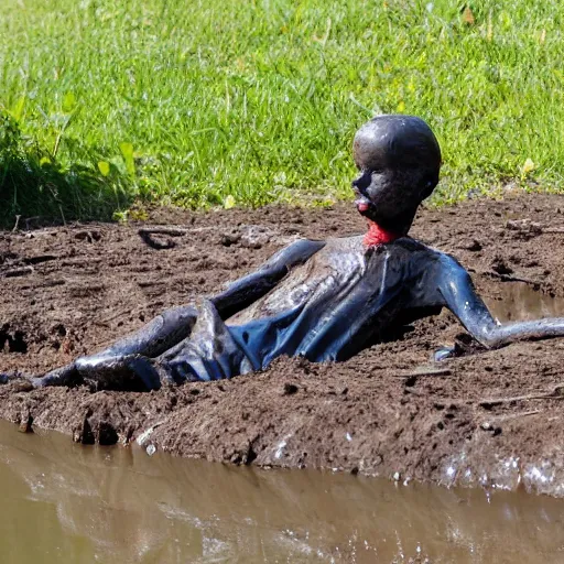 Prompt: a dummy in mud