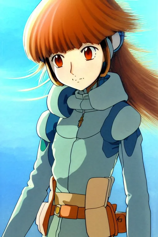 Image similar to anime art full body portrait character nausicaa concept art, anime key visual of elegant young female, brown hair and large eyes, finely detailed perfect face delicate features directed gaze, sunset in a valley, trending on pixiv fanbox, studio ghibli, extremely high quality artwork by hayao miyazaki by kushart krenz