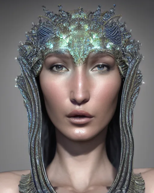 Image similar to a highly detailed metahuman 4 k close up render of an alien goddess bella hadid monument festival makeup in iris van herpen dress schiaparelli in diamonds crystals swarovski and jewelry iridescent in style of alphonse mucha gustav klimt trending on artstation made in unreal engine 4