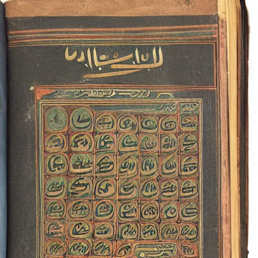 Prompt: mysterious tome depicting magistra arabian bedouin mathematician