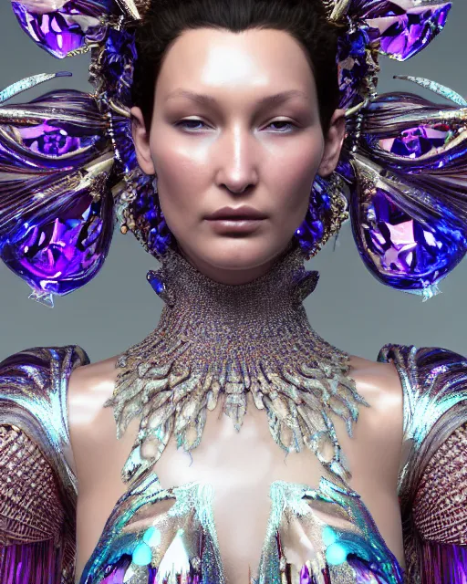 Image similar to a highly detailed metahuman 4 k close up render of an alien goddess bella hadid as goddess in iris van herpen dress schiaparelli in diamonds crystals swarovski and jewelry iridescent in style of alphonse mucha gustav klimt trending on artstation made in unreal engine 4