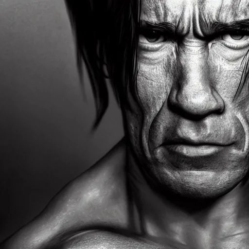 Image similar to arnold schwarzenegger portrait as tifa lockhart, realistic photography, ultra realistic portrait