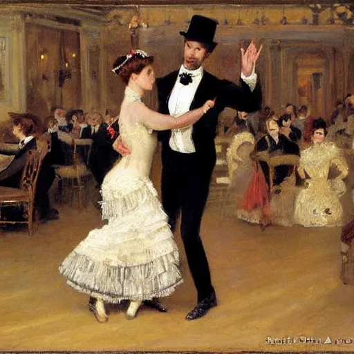 Prompt: victorian ballroom dance by alfred stevens