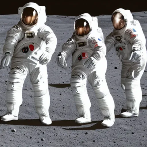 Image similar to a team of astronauts playing cricket on the moon. low gravity environment