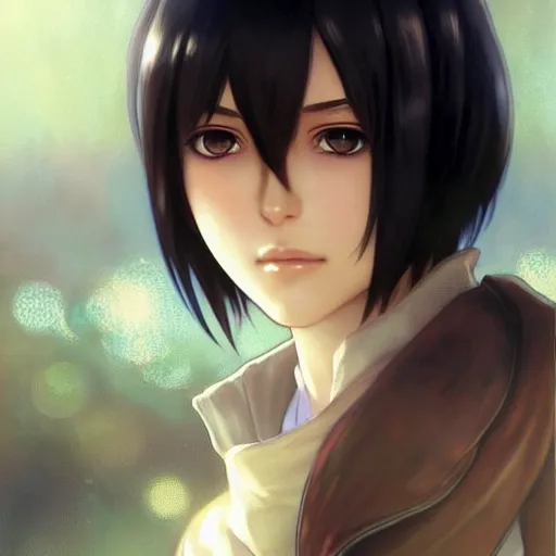 Image similar to mikasa ackerman, bokeh, beautiful face!!!!, 2 7 years old, cg animation, lifelike, animated, realistic, character select portrait, by artgerm, greg rutkowski, alphonse mucha, 3 d