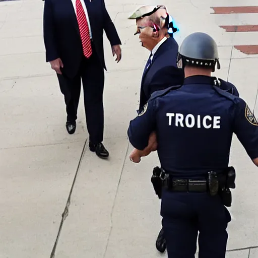 Prompt: photo of trump being arrested by trump