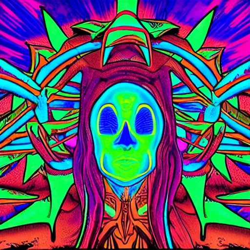 Prompt: DMT ego death machine elves psychedelic