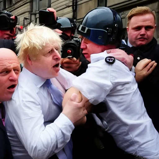 Prompt: Boris Johnson getting beaten up in a riot, 4k photojournalism
