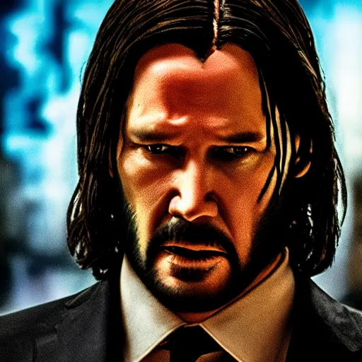 Image similar to jesus christ in john wick fighting scene, 4 k, high resolution, still, landscape, hd, dslr, hyper realistic