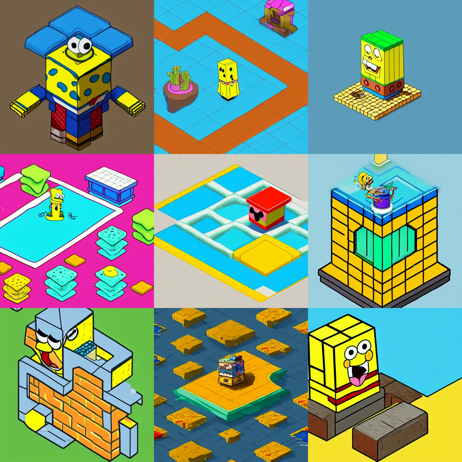 Prompt: isometric spongebob