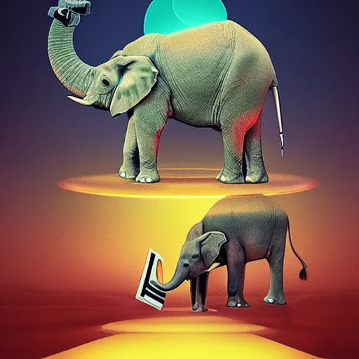 Image similar to A clairvoyant elephant reading tarot cards, detailed, digital art, by beeple