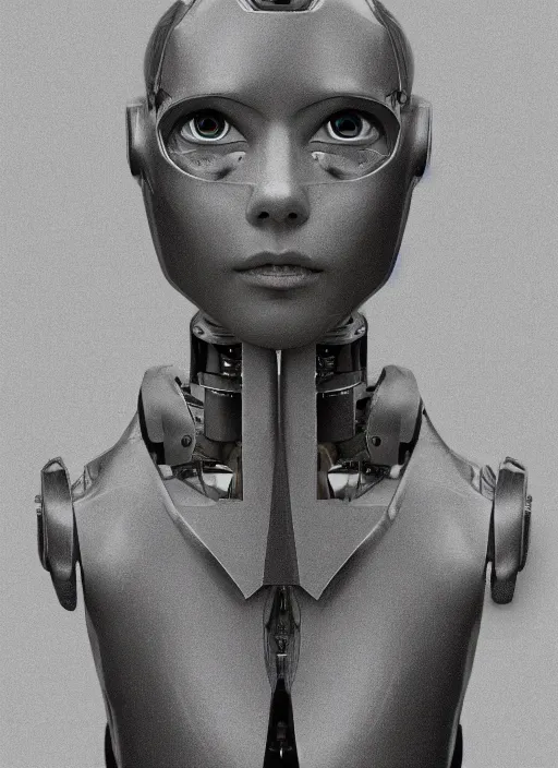 Prompt: highly detailed picture of a human robot coming to life for the very first time by Jim wooding. The image conveys fear and hope and depending dystopian world.
