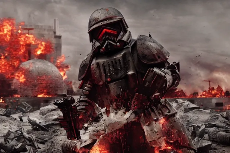 Image similar to black armor helghast soldier kerberos panzer cop sith trooper hybrid in a still of illang the wolf brigade ( 2 0 1 8 ) film, vfx, post processed