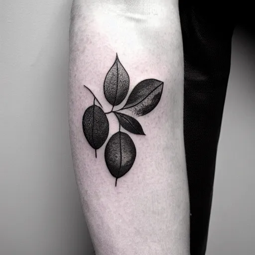 Prompt: black line tattoo of two blueberries with leaves, folk punk styling