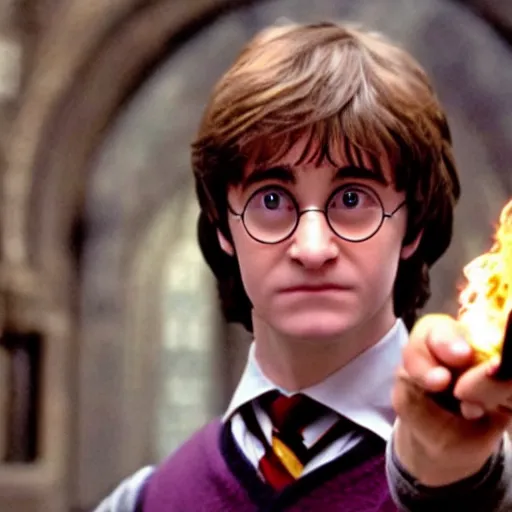 Image similar to movie still of harry potter holding an iphone in hogwarts, movie, harry potter, screenshot, detailed