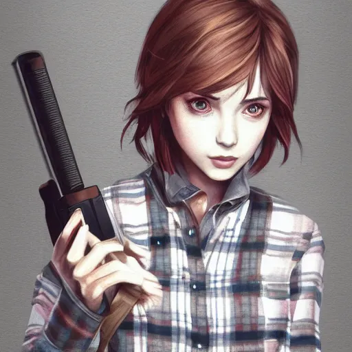 Image similar to a selfie of max caulfield wearing a red plaid flannel shirt, fantasy, intricate, young and cute, highly detailed, digital painting, artstation, concept art, smooth, sharp focus, illustration, unreal engine, life is strange, Edouard Caplain