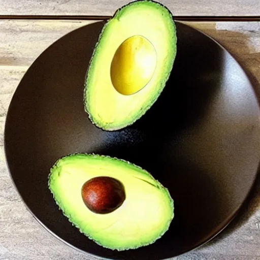 Prompt: an avocado sliced in half. the middle of the avocado resembles chuck norris