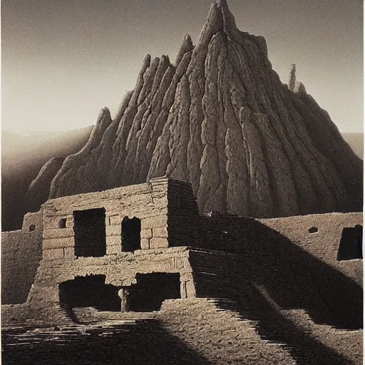 Prompt: Ancient city in the mountains, landscape, by Zdzisław Beksiński - n3