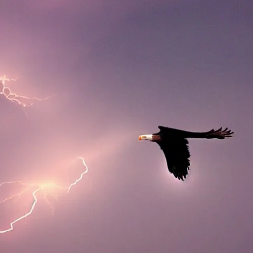 Image similar to Eagle flying in the sky with lightning trailing it