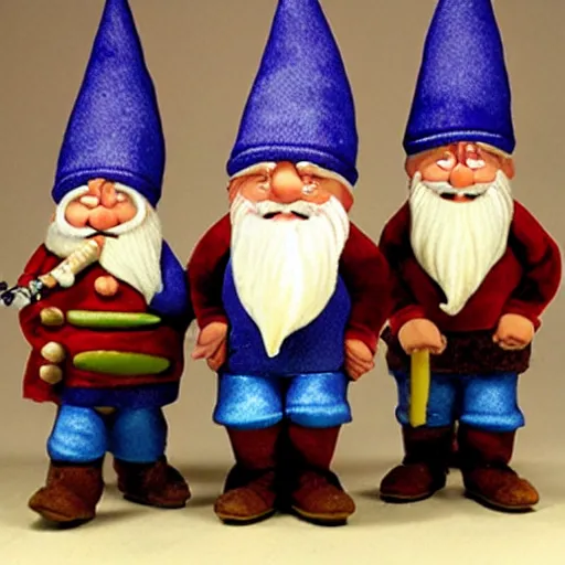 Image similar to gnomes playing in a band, musical instruments,