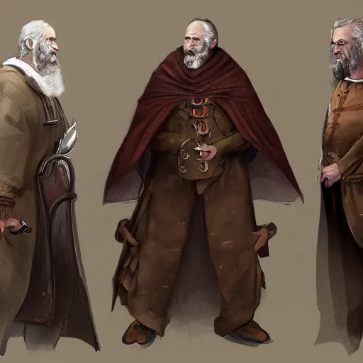 Image similar to concept art, portrait, friendly 70 years old men, humpback, grandparent, mage, medieval clothes, high detail, digital art