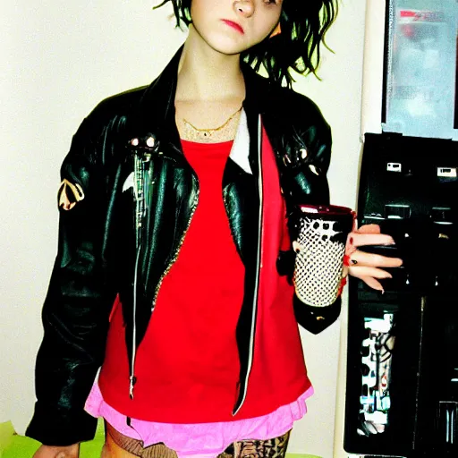 Prompt: 2 0 0 4 photograph, edgy 1 7 - year - old girl in her room, 2 0 0 4, y 2 k fashion, punk girl, mallcore girl
