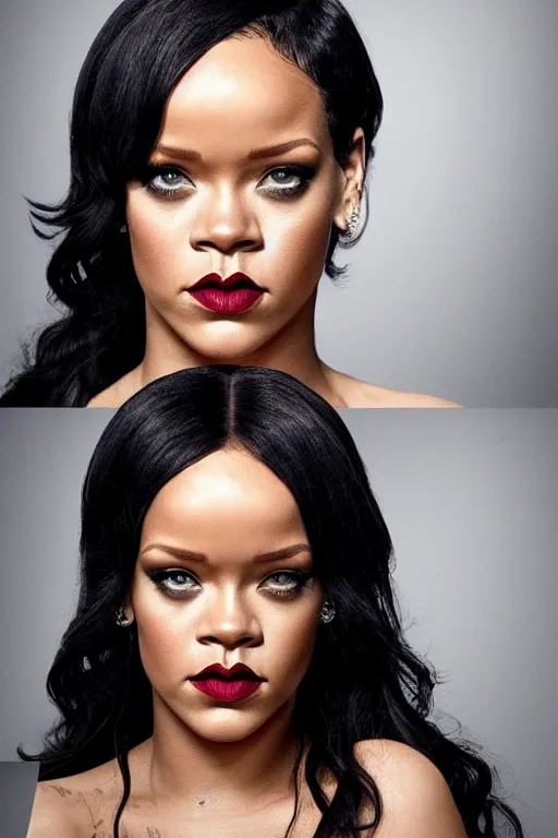 Image similar to rihanna as black widow in avengers, realistic portrait photography, very detailed face