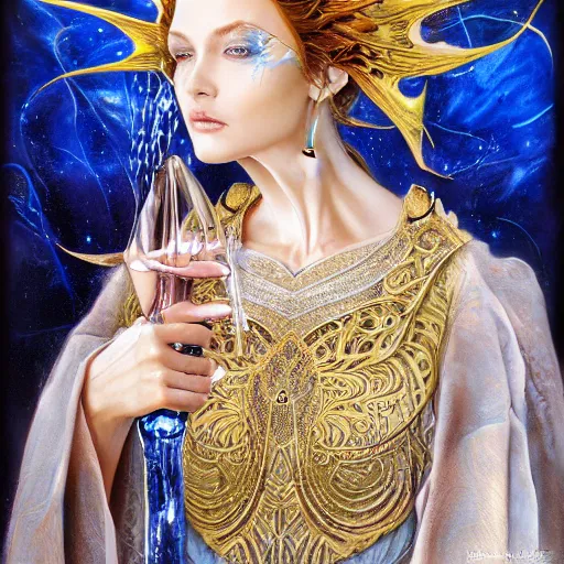 Image similar to a beautiful woman wearing a kaftan manipulating water by karol bak, ayami kojima, artgerm, river, water, blue eyes, smile, concept art, fantasy