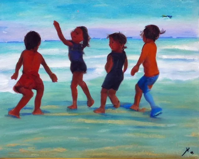 Image similar to children playing at the beach, cdx