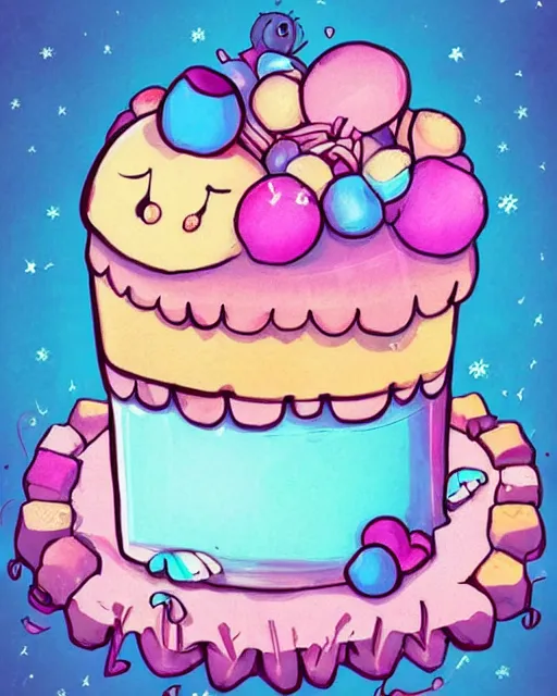 Prompt: cutest cartoon illustration happy birthday cake, macaroons, cute, colorful, pastel beautiful, artstation, deviantart, pinterest, 5 0 0 px