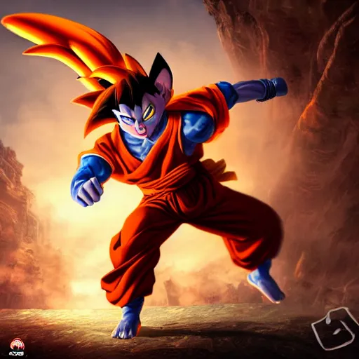 Image similar to cat goku special attack charging, golden hour, fantasy, sharp focus, digital art, hyper realistic, 4 k, unreal engine, highly detailed, hd, dramatic lighting by brom, trending on artstation