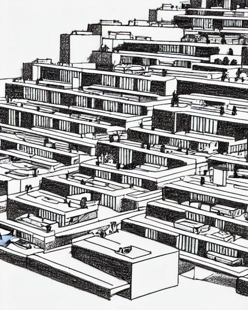 Image similar to a landscape drawing of habitat 6 7 in montreal, only it's in the simpsons tv show