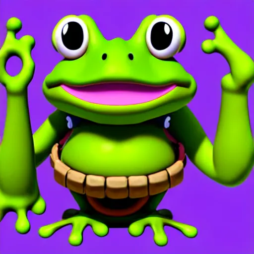 Image similar to matte oil painting of a frog warrior, in the style of nintendo, clay formed, kawaii, highly detailed, sharp focus, 4 k