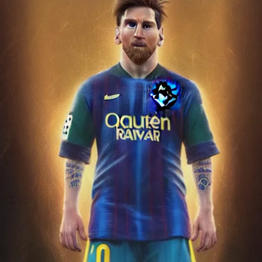 Prompt: leo messi, character art, wearing soccer jersey, cinematic lighting symmetrical facial features, from arknights, hyper realistic, 4 k, rule of thirds, extreme detail, detailed drawing, trending artstation, realistic lighting, by alphonse mucha, greg rutkowski, short neck