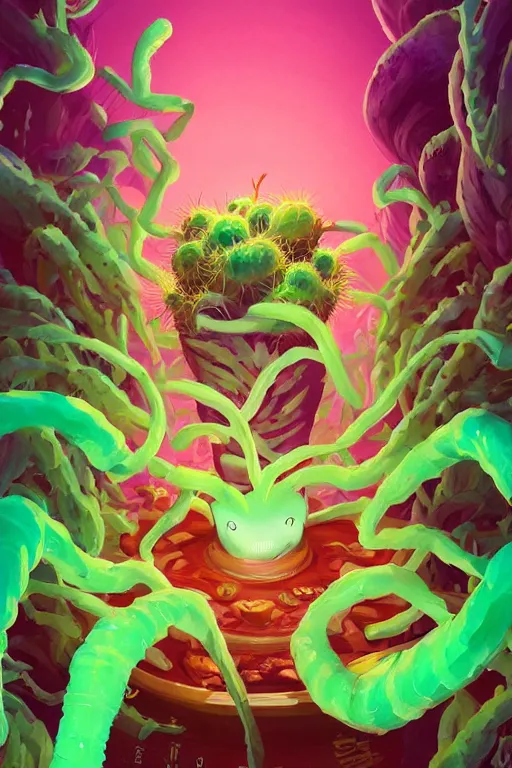 Image similar to roots cactus sushi cristal smurf ghost creature animal sushi cristal very big eye roots cactus elemental flush of force nature micro world fluo fishscale, behance hd by jesper ejsing, by rhads, makoto shinkai and lois van baarle, ilya kuvshinov, rossdraws radiating a glowing aura global illumination ray tracing hdr