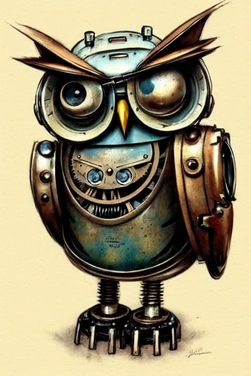 Prompt: (((((1950s steampunk robot owl . muted colors.))))) by Jean-Baptiste Monge !!!!!!!!!!!!!!!!!!!!!!!!!!!