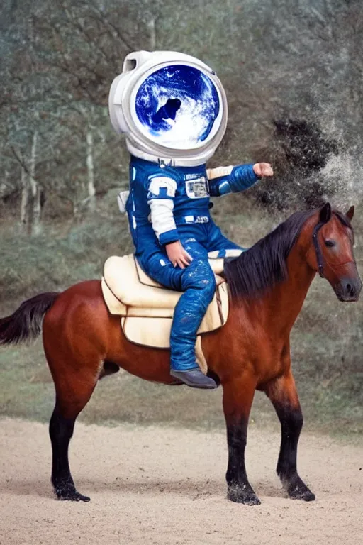 Image similar to a horse riding an astronaut.