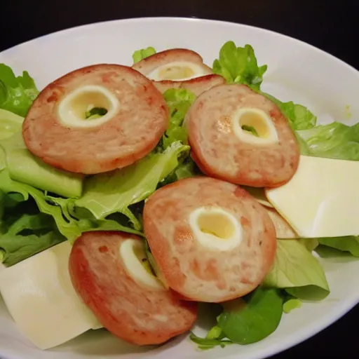 Image similar to michelin star spam and limburger cheese salad