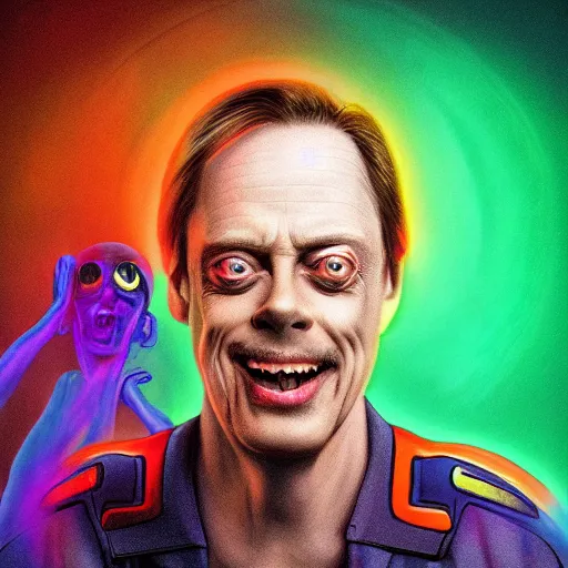 Image similar to steve buscemi as a martian alien, smiling, holding neon mushrooms, highly detailed, 8 k, trending on artstation, award - winning art,