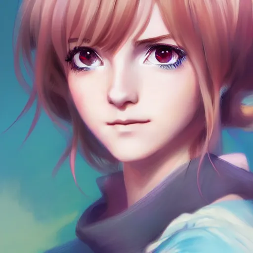 Image similar to pastel anime portrait of emma watson as an anime girl by Stanley Artgerm Lau, WLOP, Rossdraws, James Jean, Andrei Riabovitchev, Marc Simonetti, and Sakimichan, trending on artstation