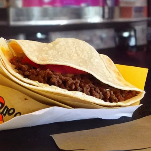 Image similar to the 2 pac taco at taco bell. thug life!