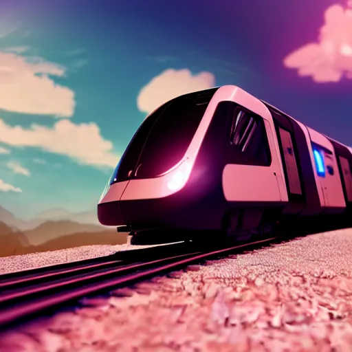 Prompt: futuristic train locomotive, design, octane render, 4 k, anime sky, ingame shot
