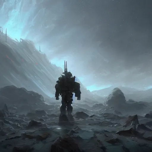 Prompt: epic portrait A mech giant robot walking around on a dead world, atmospheric, apocalyptic, rocky, digital painting, artstation, concept art, soft light, hdri, smooth, sharp focus, illustration, fantasy, intricate, elegant, highly detailed, D&D, matte painting, in the style of Greg Rutkowski and Alphonse Mucha and artemisia, 8k, highly detailed, jurgens, rutkowski, bouguereau, pastoral, rustic, georgic