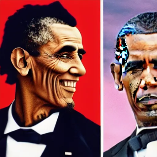 Prompt: Abraham Lincoln and Barrack Obama in a national debate in 2024. photoshop. photograph.