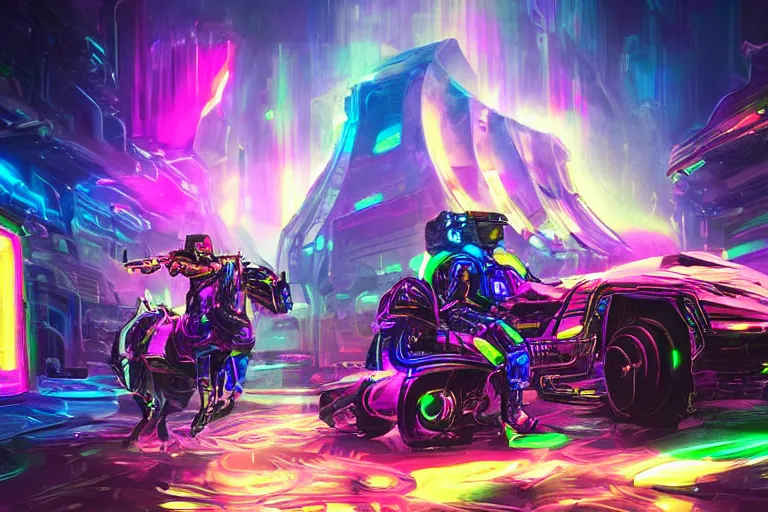 Prompt: knights of Cydonia in futuristic armor ride in neon light, medieval city on the background. graffiti. digital art. trending on artstation, winning-award. 8k. high stylized.